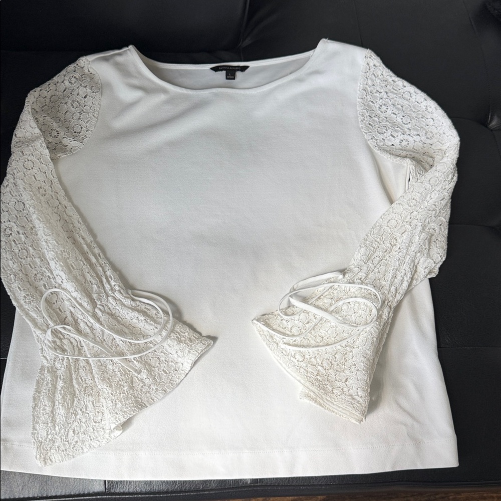 Banana Republic Lace Sleeve White Blouse